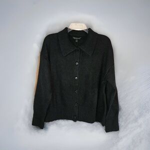 Banana Republic Women Polo Cardigan Sweater Button-Up Long Sleeves Black